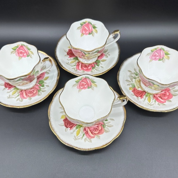 Queen Anne Lady Sylvia Tea Cup Saucer Set(Set of 4) Bone China England - Picture 3 of 7